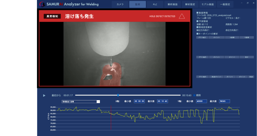 SAMURAI Analyzer for Welding の記録・解析画面