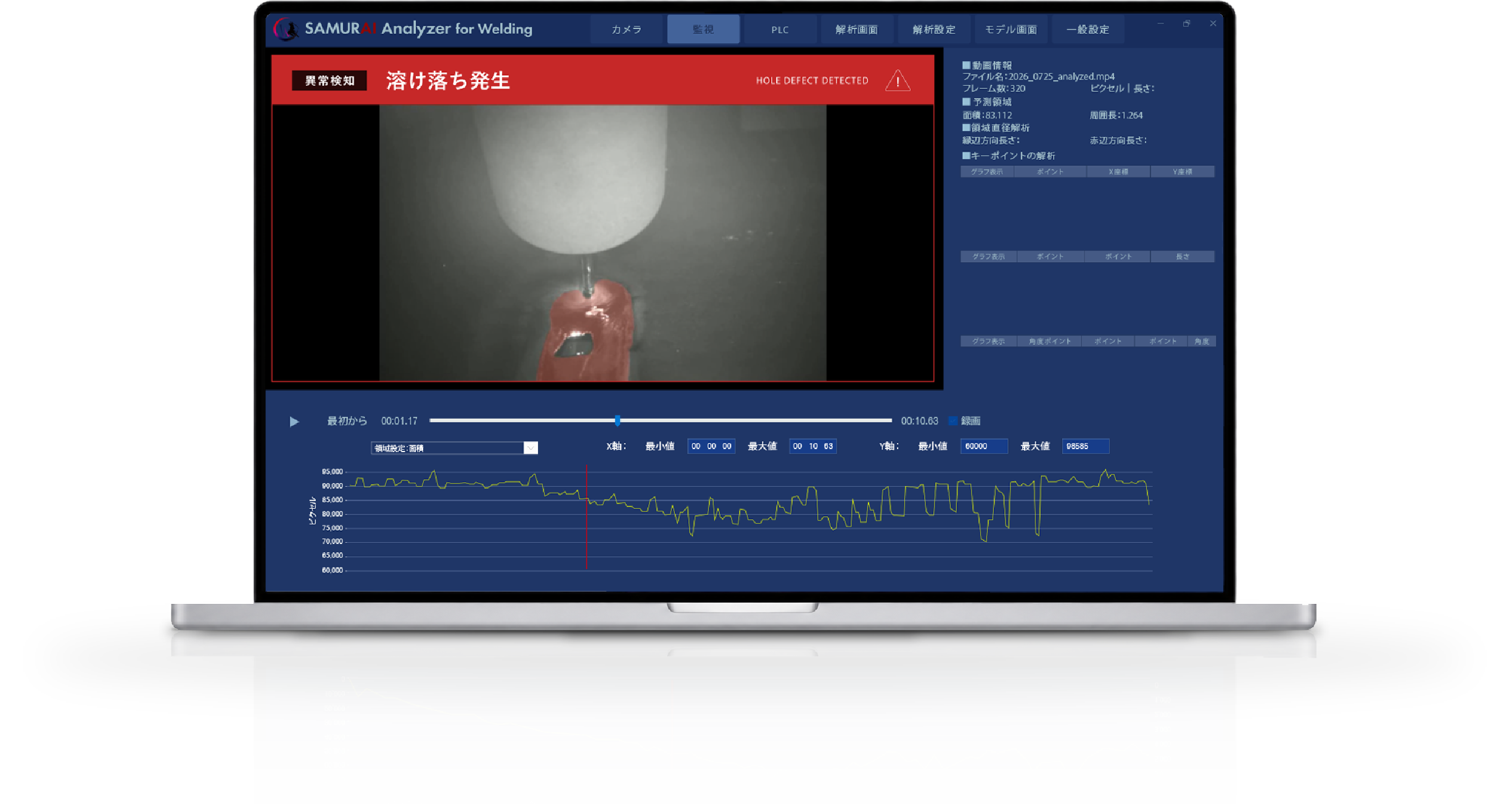 SAMURAI Analyzer for Weldingの解析画面を表示したノートPC